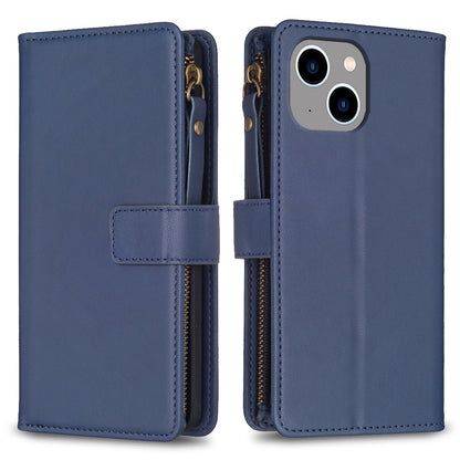 iPhone 15 Plus Leather Flip Wallet Phone Case with 9 Card Slots, Zipper Compartment, and Adjustable Stand