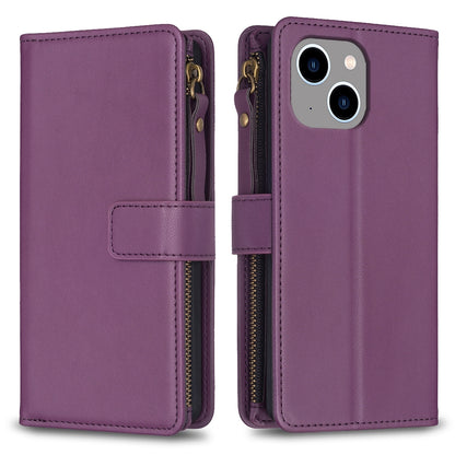 iPhone 15 Plus Leather Flip Wallet Phone Case with 9 Card Slots, Zipper Compartment, and Adjustable Stand