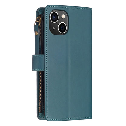 iPhone 15 Leather Flip Wallet Phone Case with 9 Card Slots, Zipper Compartment, and Adjustable Stand