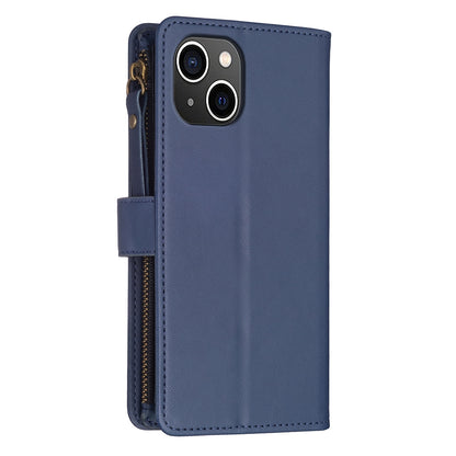 iPhone 15 Leather Flip Wallet Phone Case with 9 Card Slots, Zipper Compartment, and Adjustable Stand