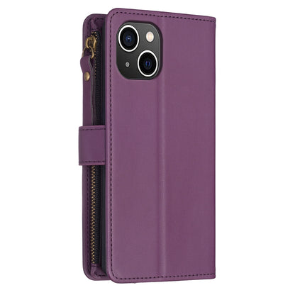 iPhone 15 Leather Flip Wallet Phone Case with 9 Card Slots, Zipper Compartment, and Adjustable Stand