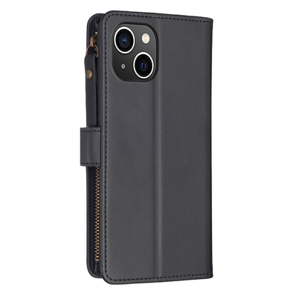 iPhone 15 Leather Flip Wallet Phone Case with 9 Card Slots, Zipper Compartment, and Adjustable Stand