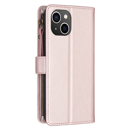 iPhone 15 Leather Flip Wallet Phone Case with 9 Card Slots, Zipper Compartment, and Adjustable Stand