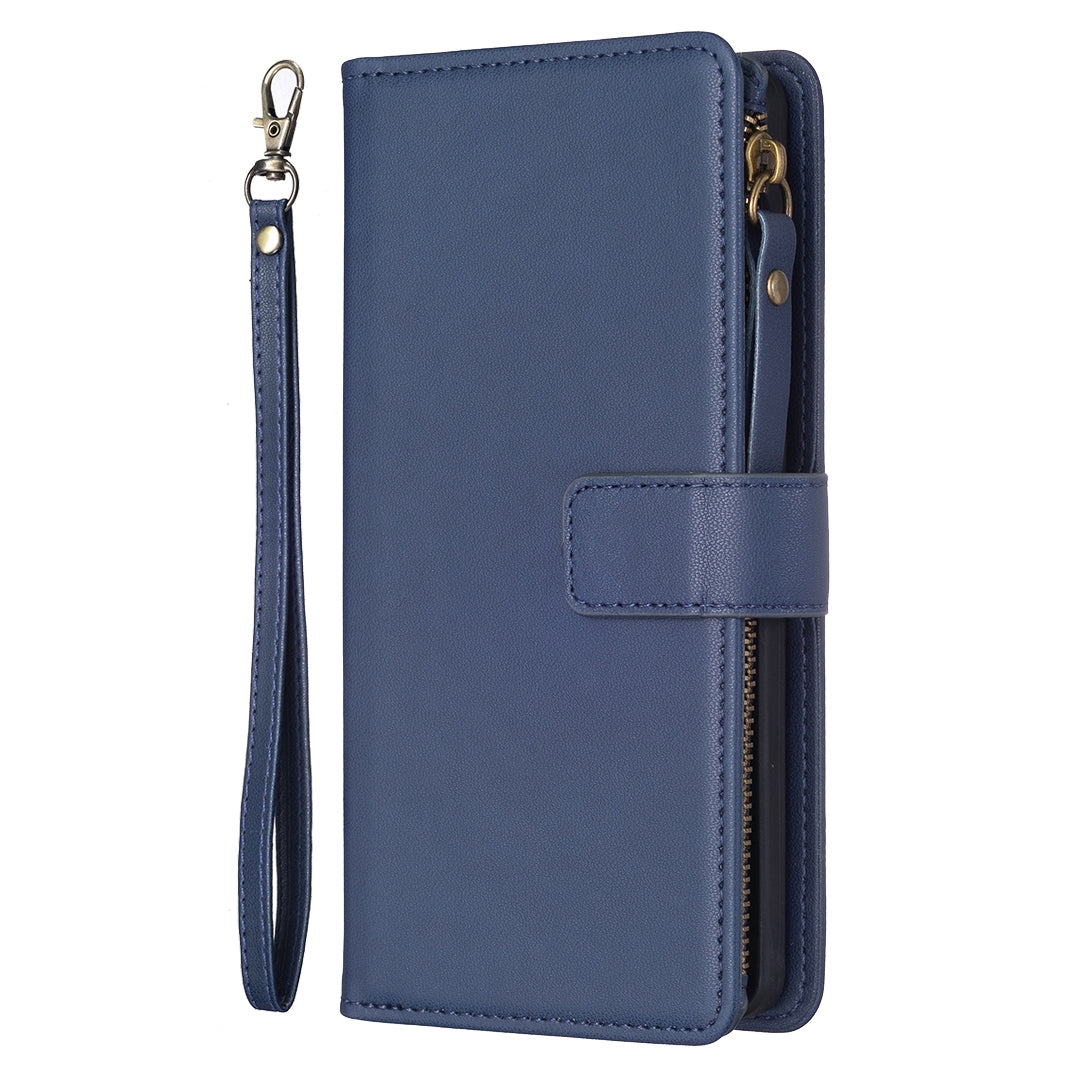 iPhone 16 Pro Leather Flip Wallet Phone Case with 9 Card Slots, Zipper Compartment, and Adjustable Stand