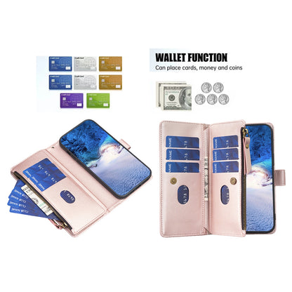 iPhone 16 Pro Leather Flip Wallet Phone Case with 9 Card Slots, Zipper Compartment, and Adjustable Stand