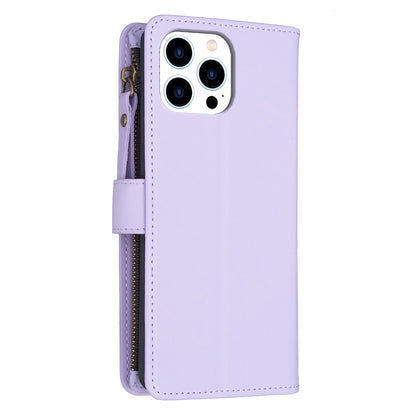iPhone 16 Pro Leather Flip Wallet Phone Case with 9 Card Slots, Zipper Compartment, and Adjustable Stand