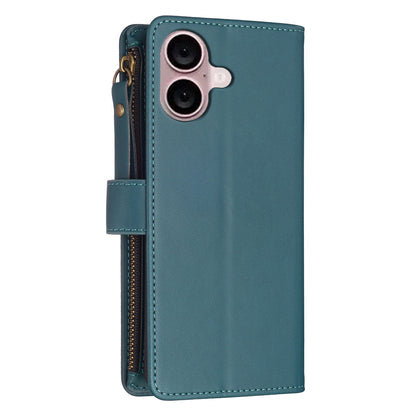 iPhone 16 Plus Leather Flip Wallet Phone Case with 9 Card Slots, Zipper Compartment, and Adjustable Stand