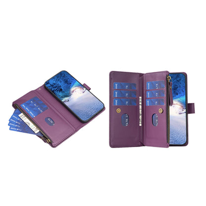 iPhone 16 Plus Leather Flip Wallet Phone Case with 9 Card Slots, Zipper Compartment, and Adjustable Stand