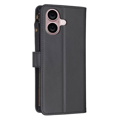 iPhone 16 Plus Leather Flip Wallet Phone Case with 9 Card Slots, Zipper Compartment, and Adjustable Stand