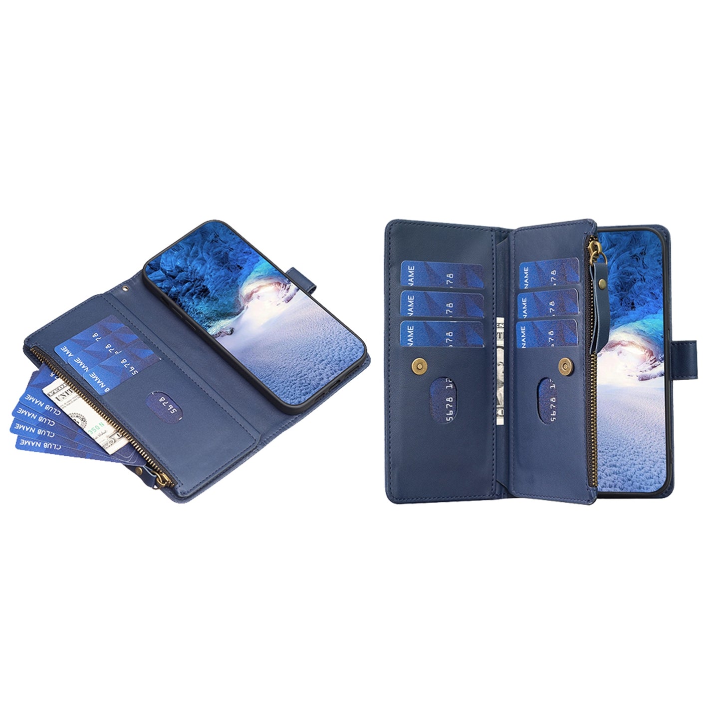 iPhone 16 Leather Flip Wallet Phone Case with 9 Card Slots, Zipper Compartment, and Adjustable Stand