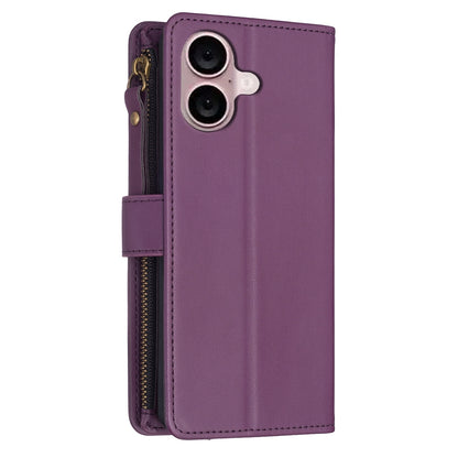 iPhone 16 Leather Flip Wallet Phone Case with 9 Card Slots, Zipper Compartment, and Adjustable Stand