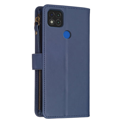 Xiaomi Redmi 9C Leather Flip Wallet Phone Case with 9 Card Slots, Zipper Compartment, and Adjustable Stand