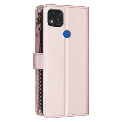 Xiaomi Redmi 9C Leather Flip Wallet Phone Case with 9 Card Slots, Zipper Compartment, and Adjustable Stand