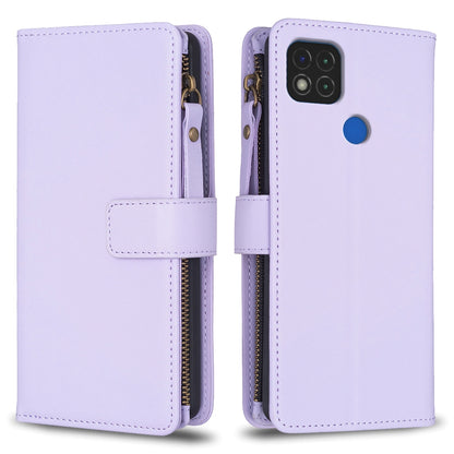 Xiaomi Redmi 9C Leather Flip Wallet Phone Case with 9 Card Slots, Zipper Compartment, and Adjustable Stand