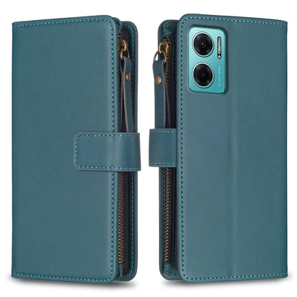 Xiaomi Redmi 10 5G Leather Flip Wallet Phone Case with 9 Card Slots, Zipper Compartment, and Adjustable Stand