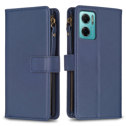 Xiaomi Redmi 10 5G Leather Flip Wallet Phone Case with 9 Card Slots, Zipper Compartment, and Adjustable Stand