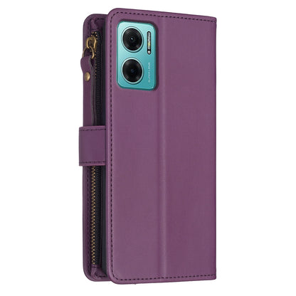 Xiaomi Redmi 10 5G Leather Flip Wallet Phone Case with 9 Card Slots, Zipper Compartment, and Adjustable Stand