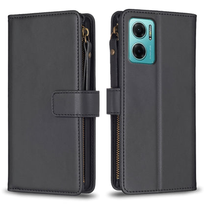 Xiaomi Redmi 10 5G Leather Flip Wallet Phone Case with 9 Card Slots, Zipper Compartment, and Adjustable Stand
