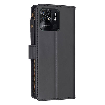 Xiaomi Redmi 10C Leather Flip Wallet Phone Case with 9 Card Slots, Zipper Compartment, and Adjustable Stand