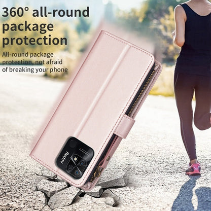 Xiaomi Redmi 10C Leather Flip Wallet Phone Case with 9 Card Slots, Zipper Compartment, and Adjustable Stand