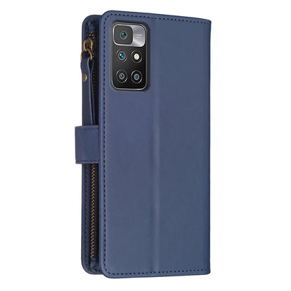 Xiaomi Redmi 10 Leather Flip Wallet Phone Case with 9 Card Slots, Zipper Compartment, and Adjustable Stand