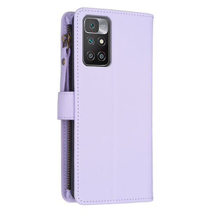 Xiaomi Redmi 10 Leather Flip Wallet Phone Case with 9 Card Slots, Zipper Compartment, and Adjustable Stand