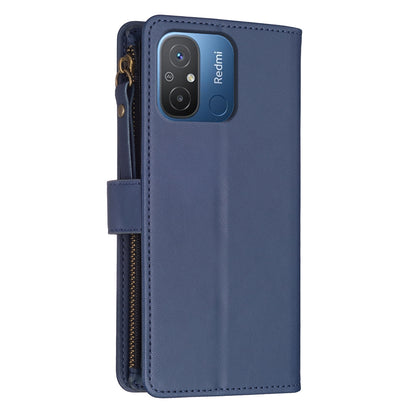 Xiaomi Redmi 12C Leather Flip Wallet Phone Case with 9 Card Slots, Zipper Compartment, and Adjustable Stand