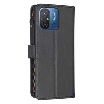 Xiaomi Redmi 12C Leather Flip Wallet Phone Case with 9 Card Slots, Zipper Compartment, and Adjustable Stand