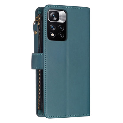 Xiaomi Redmi Note 11 Pro Leather Flip Wallet Phone Case with 9 Card Slots, Zipper Compartment, and Adjustable Stand