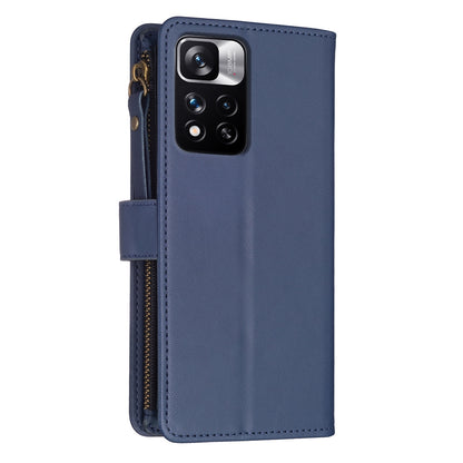 Xiaomi Redmi Note 11 Pro Leather Flip Wallet Phone Case with 9 Card Slots, Zipper Compartment, and Adjustable Stand