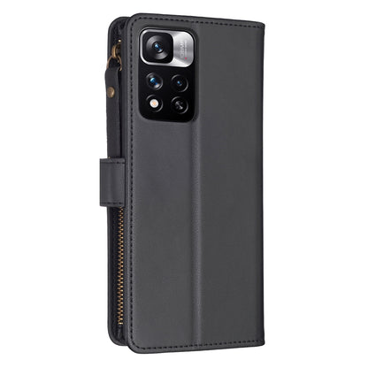 Xiaomi Redmi Note 11 Pro Leather Flip Wallet Phone Case with 9 Card Slots, Zipper Compartment, and Adjustable Stand