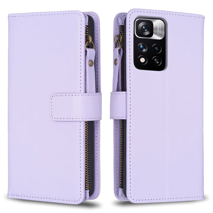 Xiaomi Redmi Note 11 Pro Leather Flip Wallet Phone Case with 9 Card Slots, Zipper Compartment, and Adjustable Stand