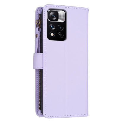 Xiaomi Redmi Note 11 Pro Leather Flip Wallet Phone Case with 9 Card Slots, Zipper Compartment, and Adjustable Stand