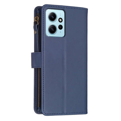 Xiaomi Redmi Note 12 4G Leather Flip Wallet Phone Case with 9 Card Slots, Zipper Compartment, and Adjustable Stand