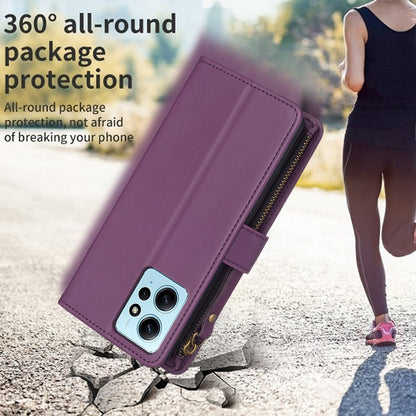 Xiaomi Redmi Note 12 4G Leather Flip Wallet Phone Case with 9 Card Slots, Zipper Compartment, and Adjustable Stand