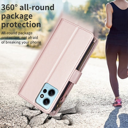 Xiaomi Redmi Note 12 4G Leather Flip Wallet Phone Case with 9 Card Slots, Zipper Compartment, and Adjustable Stand