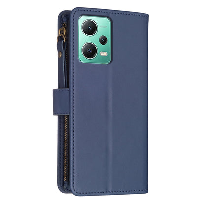 Xiaomi Redmi Note 12 5G Leather Flip Wallet Phone Case with 9 Card Slots, Zipper Compartment, and Adjustable Stand