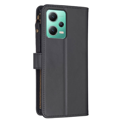 Xiaomi Redmi Note 12 5G Leather Flip Wallet Phone Case with 9 Card Slots, Zipper Compartment, and Adjustable Stand
