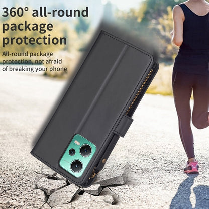 Xiaomi Redmi Note 12 5G Leather Flip Wallet Phone Case with 9 Card Slots, Zipper Compartment, and Adjustable Stand