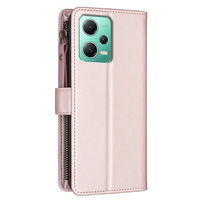 Xiaomi Redmi Note 12 5G Leather Flip Wallet Phone Case with 9 Card Slots, Zipper Compartment, and Adjustable Stand