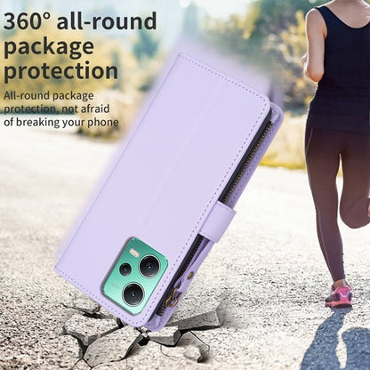 Xiaomi Redmi Note 12 5G Leather Flip Wallet Phone Case with 9 Card Slots, Zipper Compartment, and Adjustable Stand