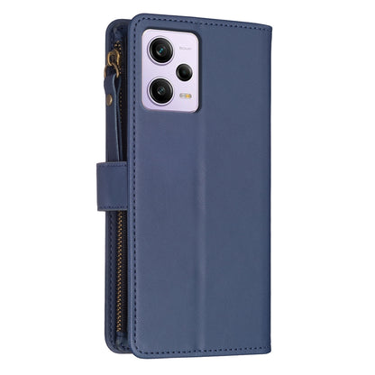 Xiaomi Redmi Note 12 Pro Leather Flip Wallet Phone Case with 9 Card Slots, Zipper Compartment, and Adjustable Stand