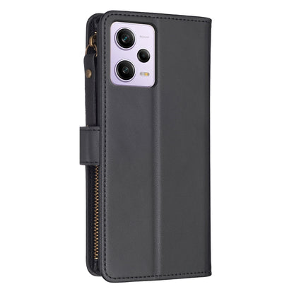 Xiaomi Redmi Note 12 Pro Leather Flip Wallet Phone Case with 9 Card Slots, Zipper Compartment, and Adjustable Stand