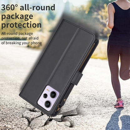 Xiaomi Redmi Note 12 Pro Leather Flip Wallet Phone Case with 9 Card Slots, Zipper Compartment, and Adjustable Stand