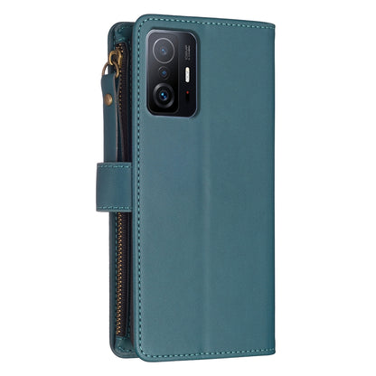 Xiaomi Mi 11T Pro Leather Flip Wallet Phone Case with 9 Card Slots, Zipper Compartment, and Adjustable Stand