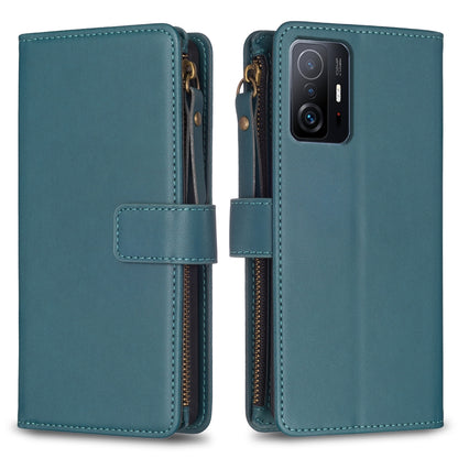 Xiaomi Mi 11T Pro Leather Flip Wallet Phone Case with 9 Card Slots, Zipper Compartment, and Adjustable Stand
