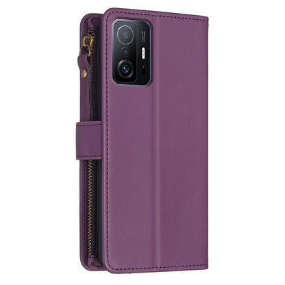Xiaomi Mi 11T Pro Leather Flip Wallet Phone Case with 9 Card Slots, Zipper Compartment, and Adjustable Stand