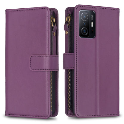 Xiaomi Mi 11T Pro Leather Flip Wallet Phone Case with 9 Card Slots, Zipper Compartment, and Adjustable Stand