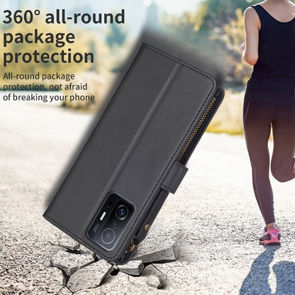 Xiaomi Mi 11T Pro Leather Flip Wallet Phone Case with 9 Card Slots, Zipper Compartment, and Adjustable Stand