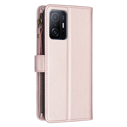 Xiaomi Mi 11T Pro Leather Flip Wallet Phone Case with 9 Card Slots, Zipper Compartment, and Adjustable Stand